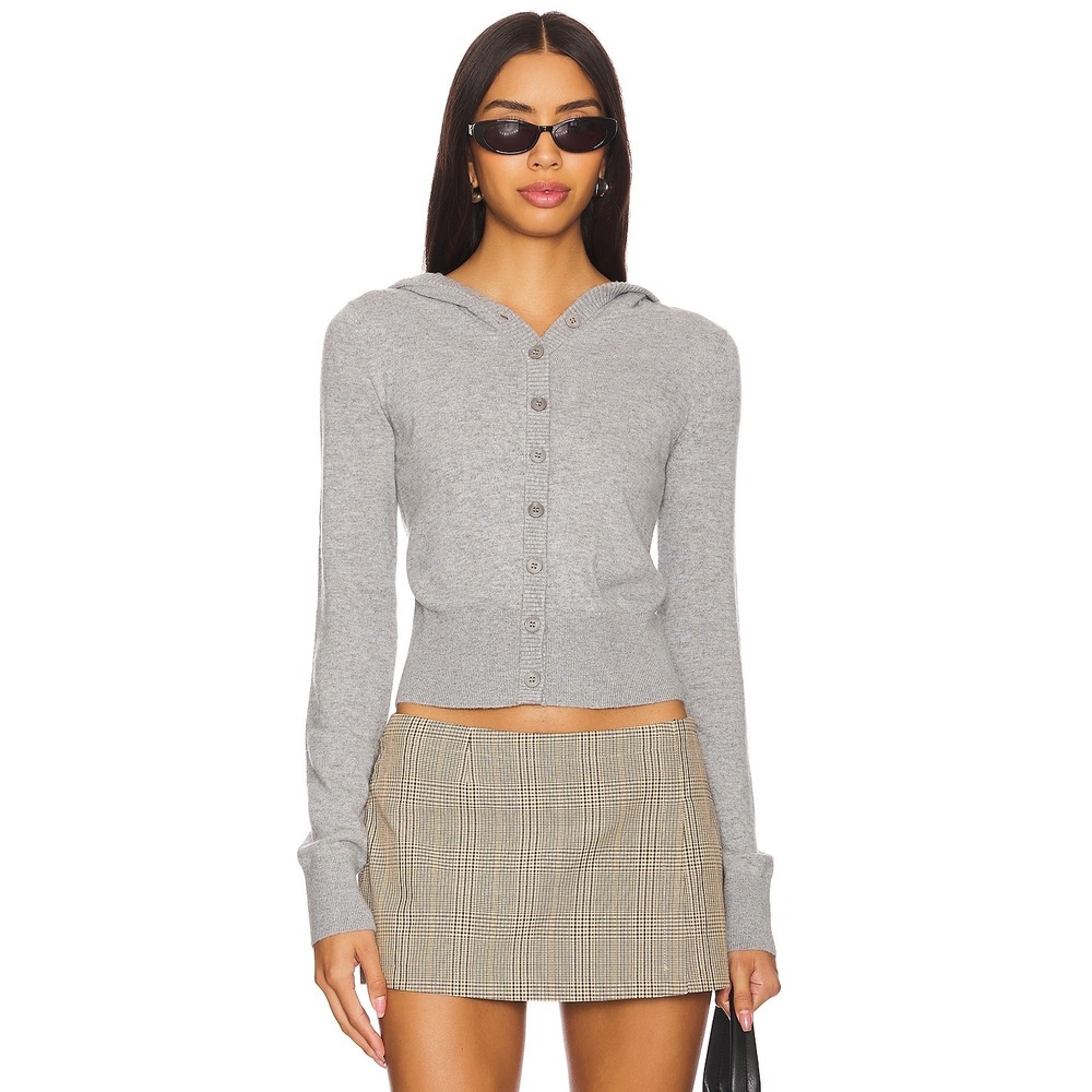 Lovers Friends Sweater Women Medium Gray Kindra Hooded Button Cashmere Wool‎
